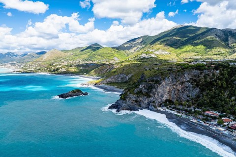 Crawford Beach Marinella from a drone, San Nicola Arcella, Cosenza, Calabria, Italy, Europe