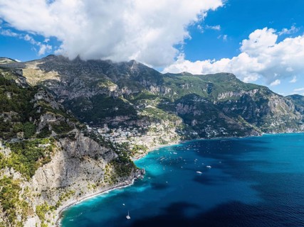 Amalfi Drive from a drone, Amalfi Coast, Positano, Italy, Europe