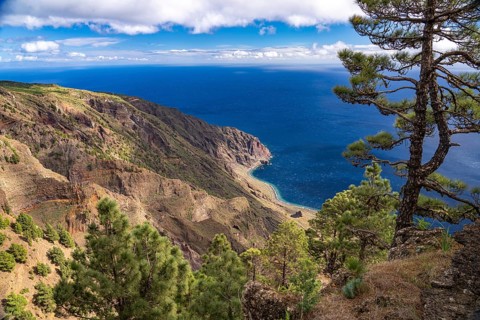 View from the Mirador de Las Playas to the east coast near Las Playas, El Hierro, Canary Islands,