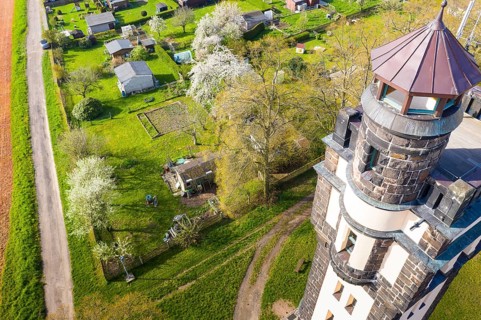 Tower dome of the König-Friedrich-August-Turm, observation tower on the Schillerhöhe with a view of