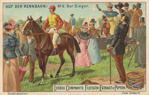Picture series At the racecourse, The winner, Liebig picture, digitally restored reproduction of a