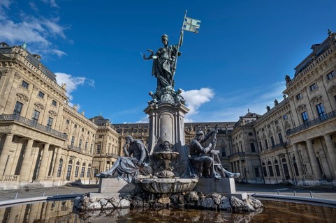 Frankoniabrunnen, neo-baroque, created in 1894, fountain figures and figure of Frankonia with the