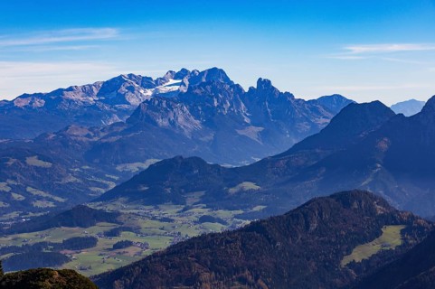 View from Schwarzer Berg to the Dachstein massif, Golling, Osterhorn group, Salzkammergut, Salzburg