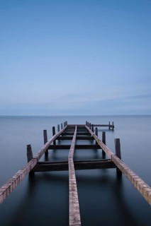 View of a partially dismantled jetty at Steinhuder Meer, long exposure, Wilhelmstein, Hagenburg
