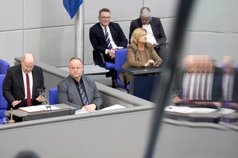 Berlin, Germany - 25 March 2025: Old-age president Gregor Gysi speaks during the constituent