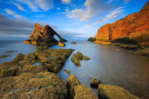 Arch of rock, Scottish coast, Portknockie, Scotland, Great Britain