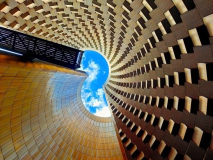 Interior view of the tower. Vulcania Park, Auvergne Volcanoes Regional Nature Park. Puy de Dome