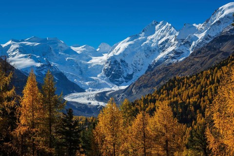 Piz Palü, 3905 m, Piz Bernina, 4049 m, Morteratsch glacier, Bianco ridge, Upper Engadine, Grisons,