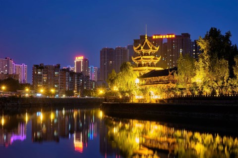 Wangjiang Pavilion Park (Wangjianglou Park) view over Jinjiang River, Chengdu, Sichuan, China