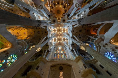 Interior of the Sagrada Família, Church of the Atonement of the Holy Family, architect Antoni