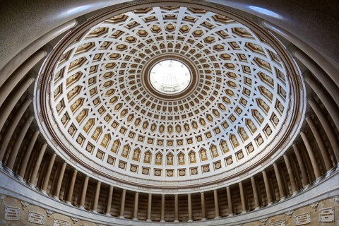 Interior and dome, monument Befreiungshalle Kehlheim, round hall with dome, 45 m high, 29 m