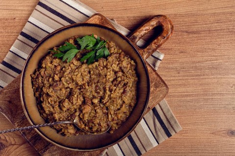 Lobio, a traditional Georgian dish, boiled beans, homemade, no people