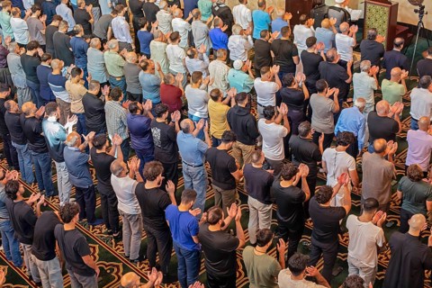 Dearborn, Michigan, Friday prayers at the Islamic Center of America, the largest mosque in North