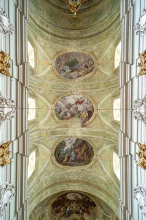 Ceiling frescoes in the baroque parish church Mariahilfer Kirche in Vienna, Austria, Europe