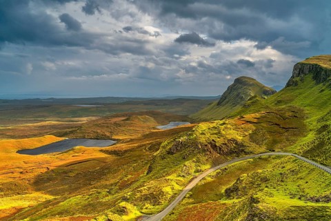 View of the Quiraing rock formations, Trotternish peninsula, Isle of Skye, Scotland, Great Britain