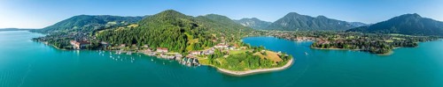 Panorama, Ferry on the lake, Rottach-Egern and Wallberg, Tegernsee, Aerial view, Tegernsee,