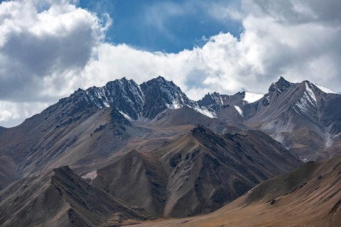 Picturesque mountain landscape with white mountain peaks, Tian Shan Mountains, Issyk-Kul,