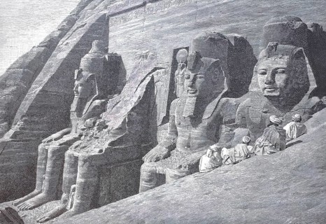 Facade of the Nubian temple of Abu Simbel around 1900, Egypt, reproduction of an original, around