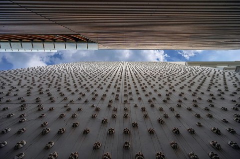 Modern façades, below the façade of the Kunsthaus, Bregenz, Vorarlberg, Austria, Europe