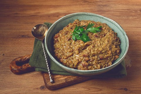 Lobio, a traditional Georgian dish, boiled beans, homemade, no people