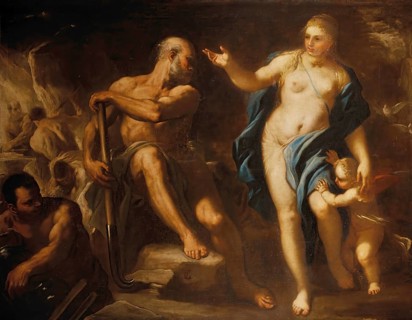 Venus in the Forge of Vulcan, painting by Luca Giordano (Italian, 1634-1705), historically,
