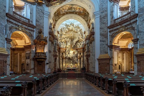 Interior of the baroque Karlskirche church in Vienna, Austria, Europe