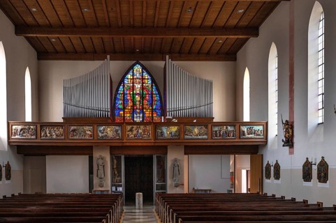 Organ loft of St Kunigund, Schnaittach, Middle Franconia, Bavaria, Germany, Europe