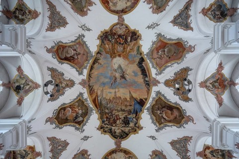 Ceiling fresco in Heilig Kreuz Minster built around 1400, Rottweil, Baden-Württemberg, Germany,
