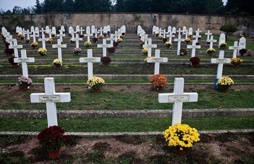 Military cemetery at the time of the Day of the dead. Tombs of french soldiers who died during the
