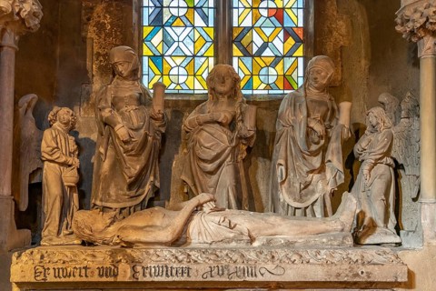 Holy Sepulchre made of stone in the interior of the Church of the Holy Cross