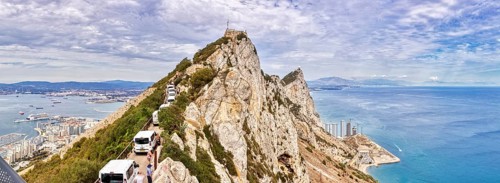 Panoramic view of a rock over the sea and cityscape, Gibraltar, Europe