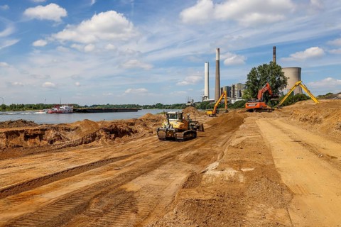 Dinslaken, Voerde, North Rhine-Westphalia, Germany, Emscher estuary into the Rhine. Construction