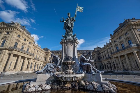 New Baroque Frankonia Fountain on the Residenzplatz in Würzburg. Created in 1894 by the architect