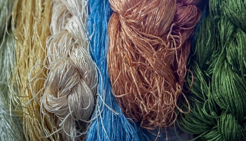Carpet yarns in a carpet factory, Turkey, Asia