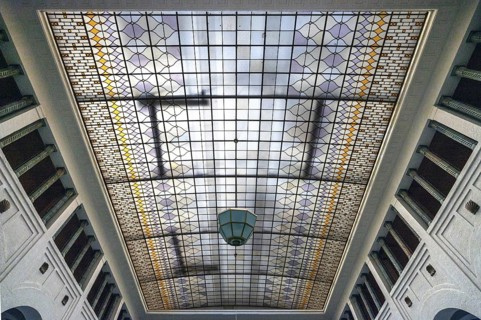 Glass dome over the historic fountain hall, inaugurated in 1842, replaced by a new building in