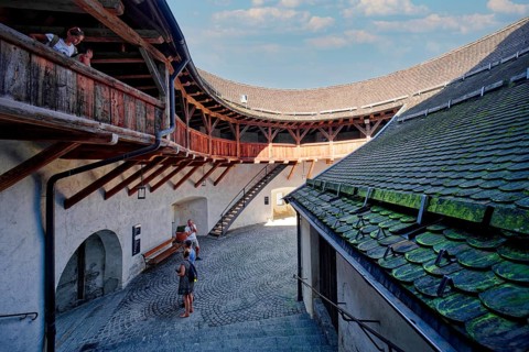 Castle courtyard of the medieval fortress Kufstein with the museum, Kufstein, Tyrol, Austria,