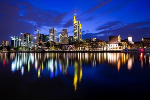 Skyline and banking district after sunset, Daemmerung, Tower 185, Commerzbank, HelaBa, Hessische