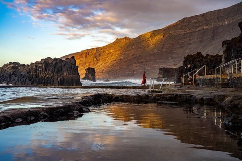 Evening at the natural swimming pool La Maceta, El Hierro, Canary Islands, Spain, Europe