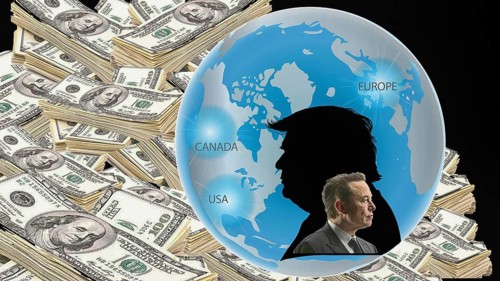 Symbolic image, Trump and Musk world division, Trump and Musk circling around each other, delusion