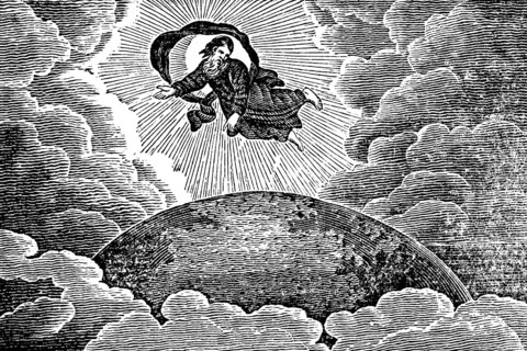 The creation of the world, creation story, God in heaven hovers over the earth, rays of light,