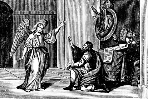 The pious soldier Captain Cornelius of Caesarea is referred by an angel to the Apostle Peter,
