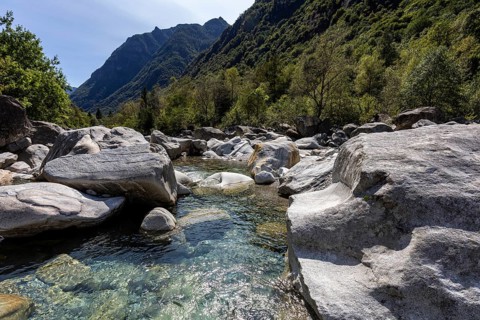 Rocks in the Verzasca River between Lavertezzo and Brione, Verzasca Valley, Valle Verzasca, Canton