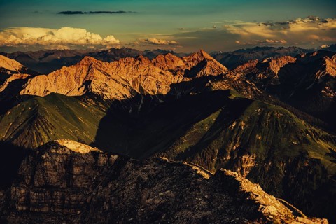 Thaneller summit at sunset in the Lechtal valley in Tyrol with a wonderful view of the surrounding