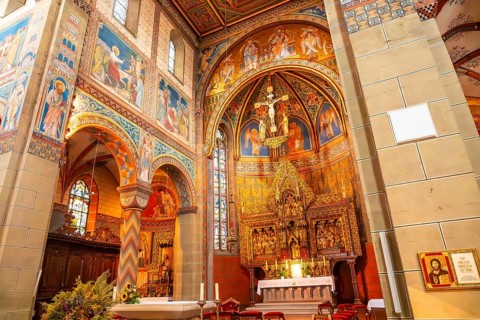 Beautiful architecture of St. Mary's Church inside in the old town of Gengenbach in the Black