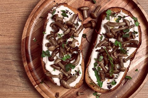 Sandwiches with cream cheese and pickled honeydew, healthy breakfast, homemade