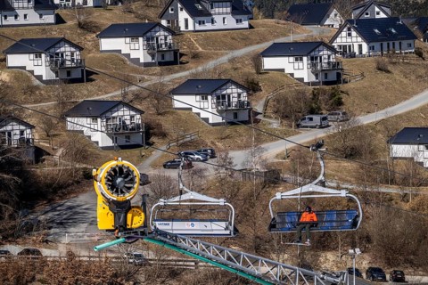 Winter sports area in the Sauerland, Winterberg ski lift carousel, artificial snow slopes,