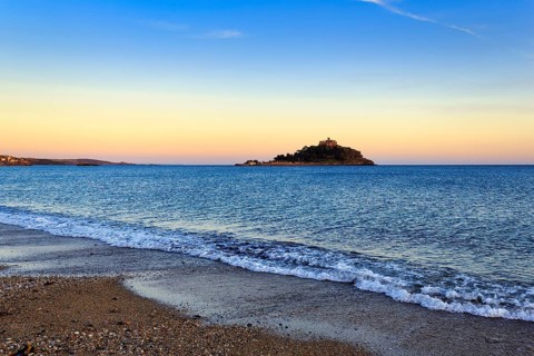 St Michael's Mount, tidal island with castle, evening sky, Marazion, Cornwall, England, Great