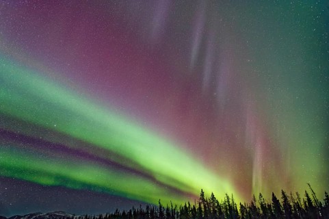 Aurora Borealis, Northern Lights, extreme starry sky, intense colouring, Yukon Territory, Canada,