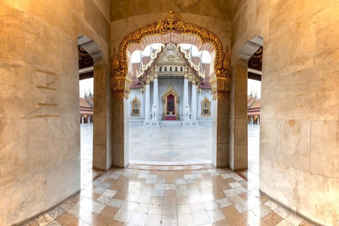 Marble temple, made of Carrara marble, Wat Benchamabopit, back of the Ubosot, temple in the Dusit