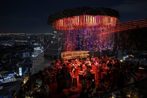 Tichuca Rooftop Bar, nicknamed Jellyfish Bar, in the T-One Building on Sukhumvit Road, Phra Khanong